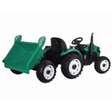 JOKO Veľký Elektrický Traktor s Elektricky vyklápacou vlečkou 205cm, 2x200W 24V, kožené sedadlo, zelený