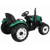 JOKO Veľký Elektrický Traktor s Elektricky vyklápacou vlečkou 205cm, 2x200W 24V, kožené sedadlo, zelený