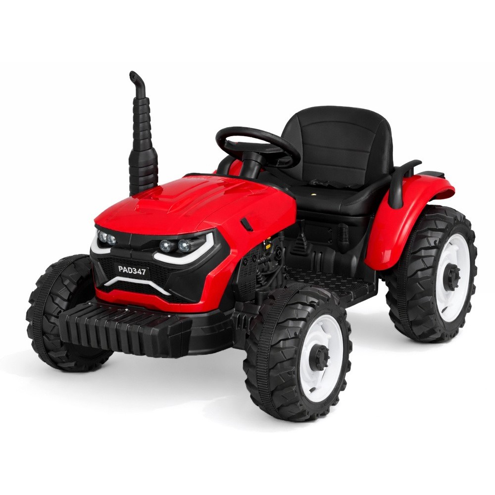 JOKO Veľký Elektrický Traktor s Elektricky vyklápacou vlečkou 205cm, 2x200W 24V, kožené sedadlo, červený