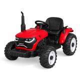 JOKO Veľký Elektrický Traktor s Elektricky vyklápacou vlečkou 205cm, 2x200W 24V, kožené sedadlo, červený