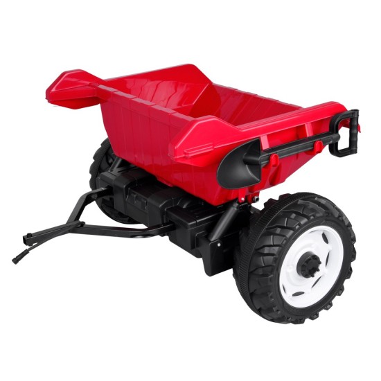 JOKO Veľký Elektrický Traktor s Elektricky vyklápacou vlečkou 205cm, 2x200W 24V, kožené sedadlo, červený