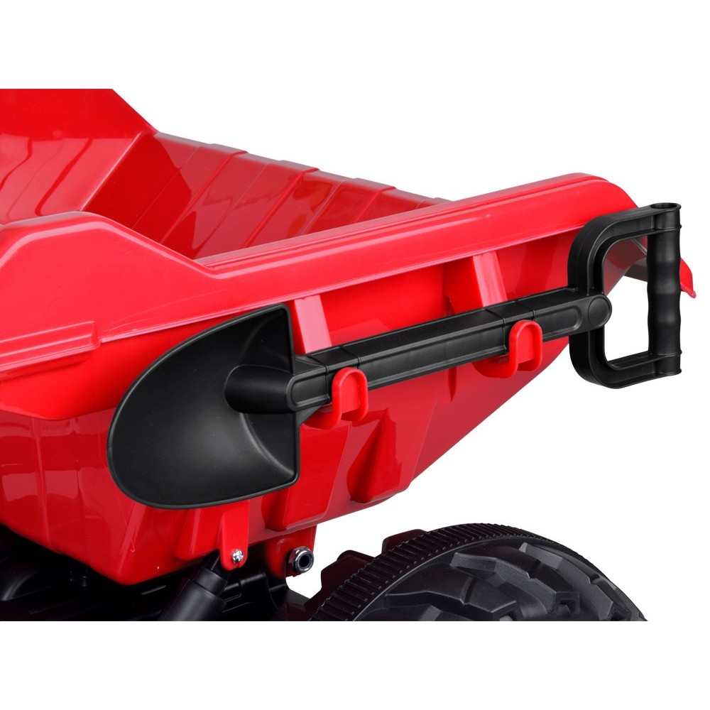 JOKO Veľký Elektrický Traktor s Elektricky vyklápacou vlečkou 205cm, 2x200W 24V, kožené sedadlo, červený