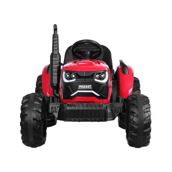 JOKO Veľký Elektrický Traktor s Elektricky vyklápacou vlečkou 205cm, 2x200W 24V, kožené sedadlo, červený