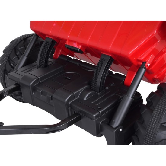 JOKO Veľký Elektrický Traktor s Elektricky vyklápacou vlečkou 205cm, 2x200W 24V, kožené sedadlo, červený