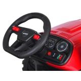 JOKO Veľký Elektrický Traktor s Elektricky vyklápacou vlečkou 205cm, 2x200W 24V, kožené sedadlo, červený