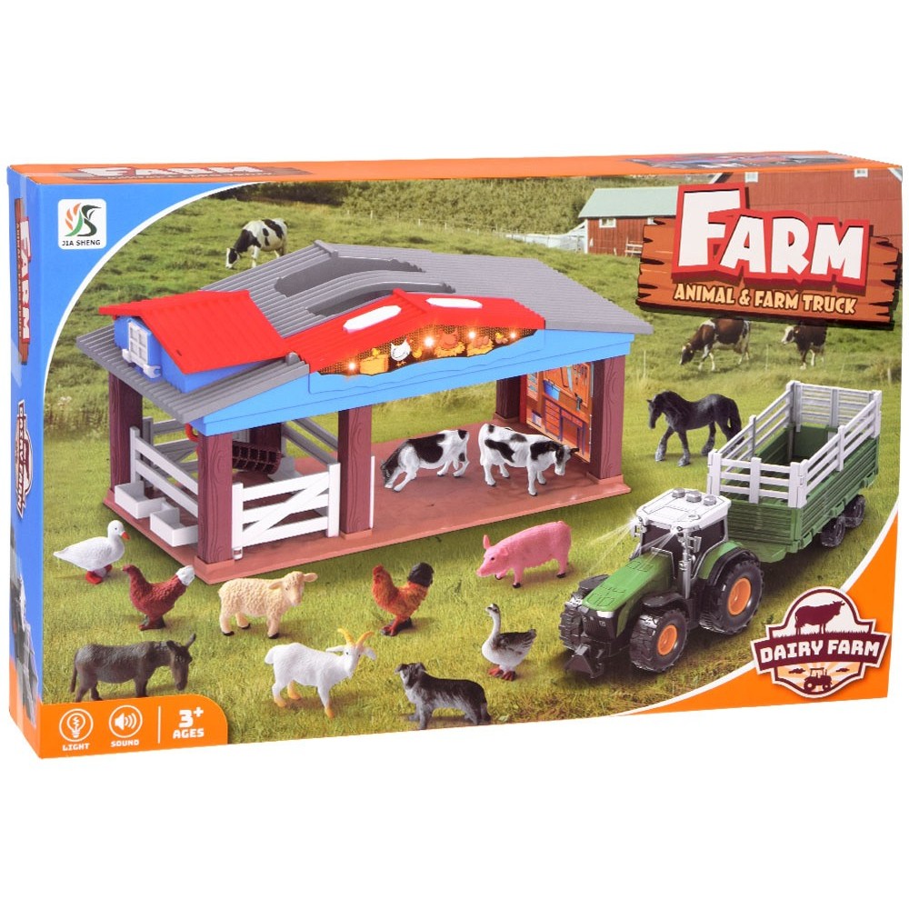 JOKO Farma so svetlom, zvukom a zvieratami , Traktor na batérie s vlečkou, svetlom a zvukom