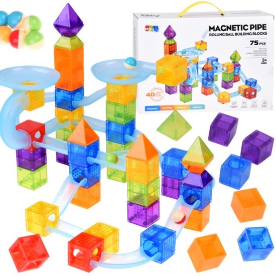 JOKO Sada Magnetické Guličková Dráha Marble Run 75ks, magnetické kocky