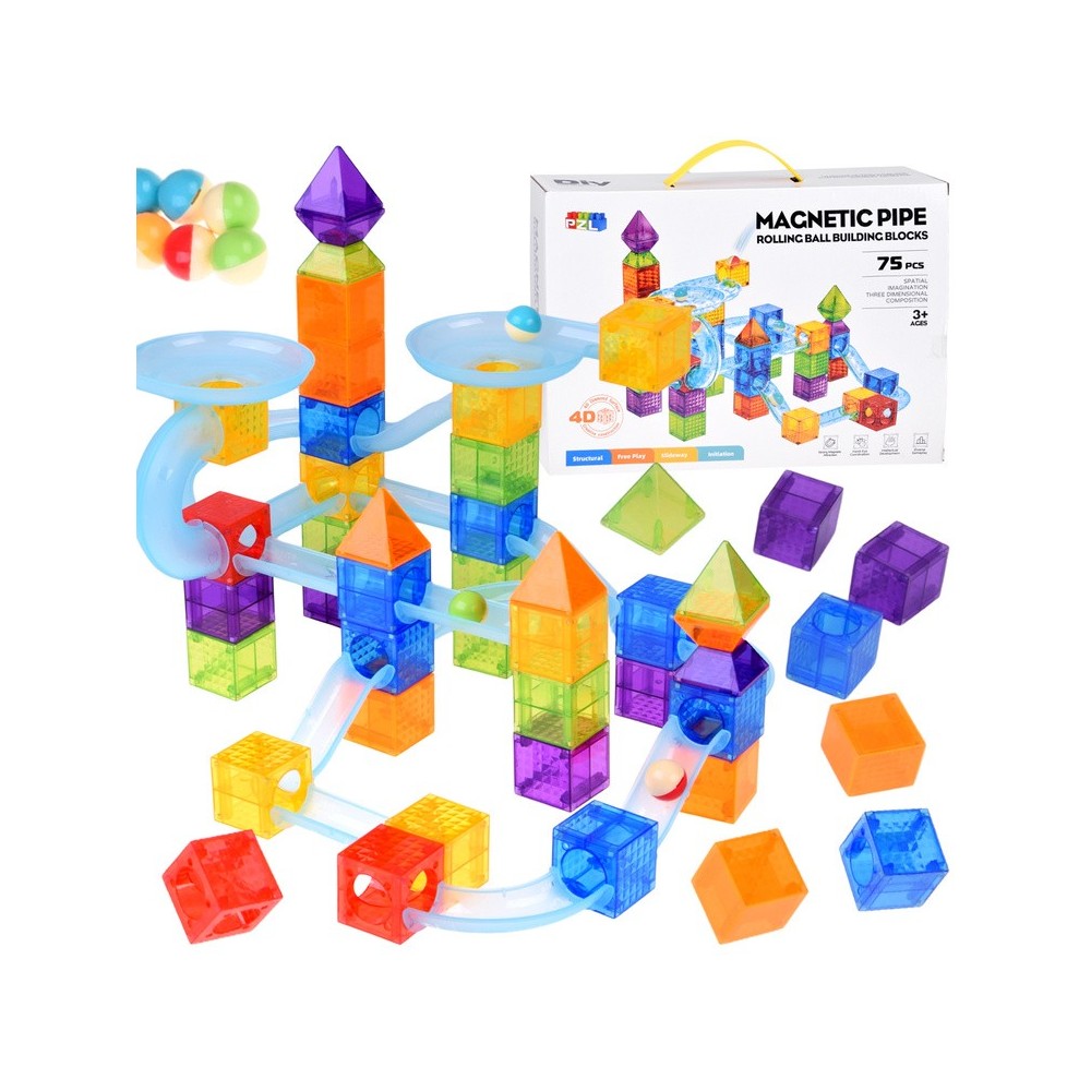 JOKO Sada Magnetické Guličková Dráha Marble Run 75ks, magnetické kocky