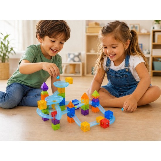 JOKO Sada Magnetické Guličková Dráha Marble Run 75ks, magnetické kocky