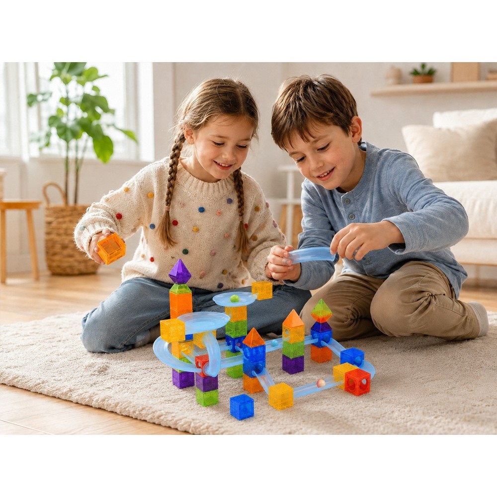 JOKO Sada Magnetické Guličková Dráha Marble Run 75ks, magnetické kocky
