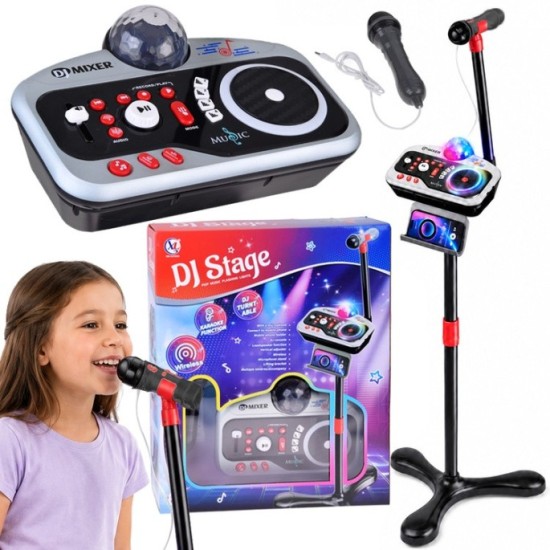 JOKO Detský DJ mixážny pult pre deti s mikrofónom a stojanom, karaoke, Bluetooth, Funkcia Nahrávania, LED svetlo