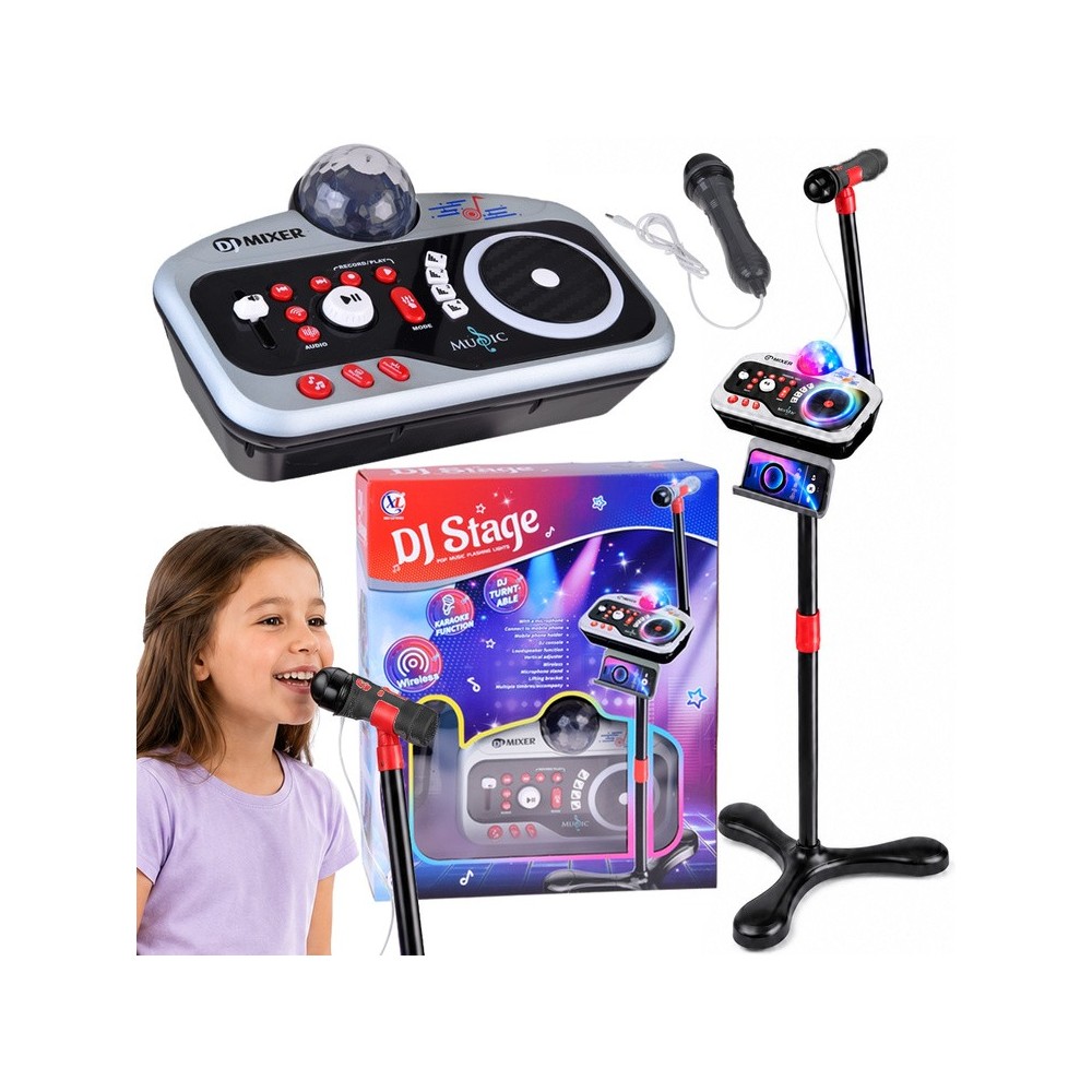 JOKO Detský DJ mixážny pult pre deti s mikrofónom a stojanom, karaoke, Bluetooth, Funkcia Nahrávania, LED svetlo