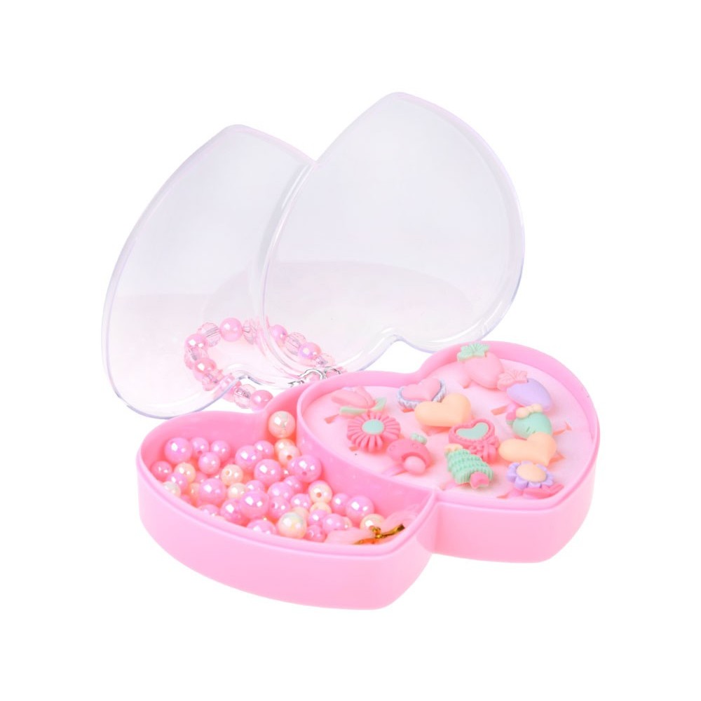 JOKO Sada Detské Korálky, šperky, 12 prsteňov, náhrdelník, púzdro Srdce, ružová