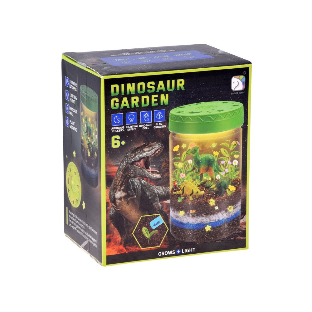 JOKO Interaktívne Terárium s Rastlinami a Dinosaurami, Kreatívna sada 3v1 s LED svetlom, Lampa S Dinosaurami, svietiace nálepky