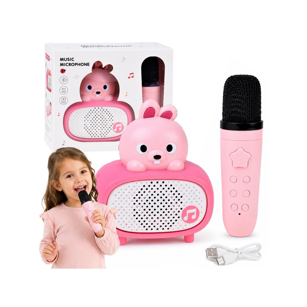 JOKO Interaktívny Detský Karaoke Mikrofón a Bluetooth Reproduktor, nabíjací kábel USB-C, ružový