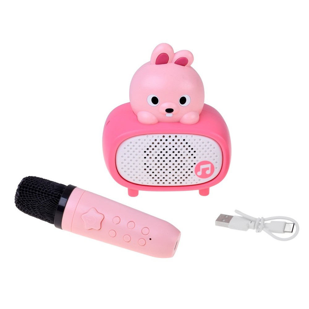JOKO Interaktívny Detský Karaoke Mikrofón a Bluetooth Reproduktor, nabíjací kábel USB-C, ružový