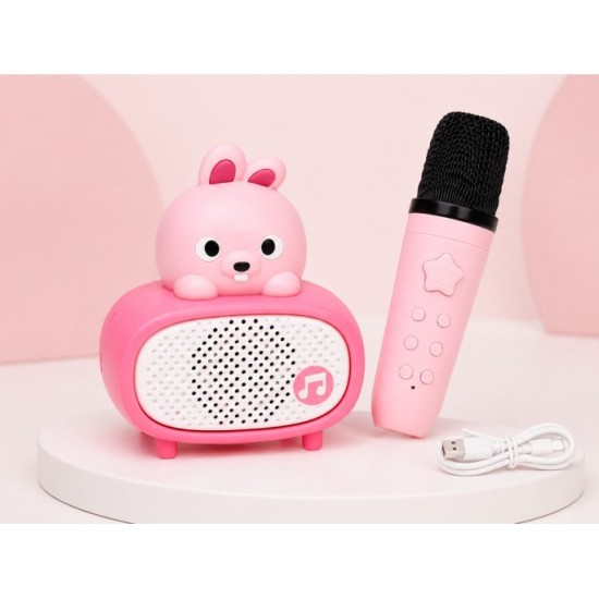 JOKO Interaktívny Detský Karaoke Mikrofón a Bluetooth Reproduktor, nabíjací kábel USB-C, ružový