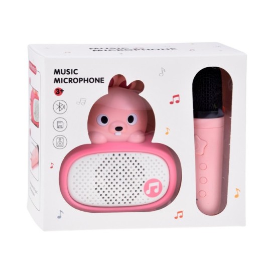 JOKO Interaktívny Detský Karaoke Mikrofón a Bluetooth Reproduktor, nabíjací kábel USB-C, ružový