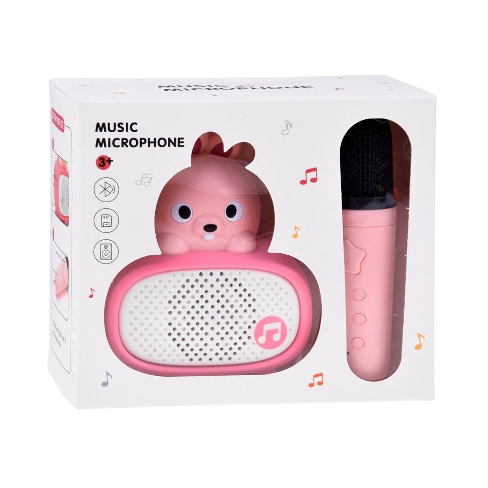 JOKO Interaktívny Detský Karaoke Mikrofón a Bluetooth Reproduktor, nabíjací kábel USB-C, ružový