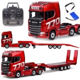 HUINA RC Súprava Kamión Scania 770 S V8 so svetlom a zvukom + rc plošinový príves, červený