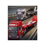 HUINA RC Súprava Kamión Scania 770 S V8 so svetlom a zvukom + rc plošinový príves, červený