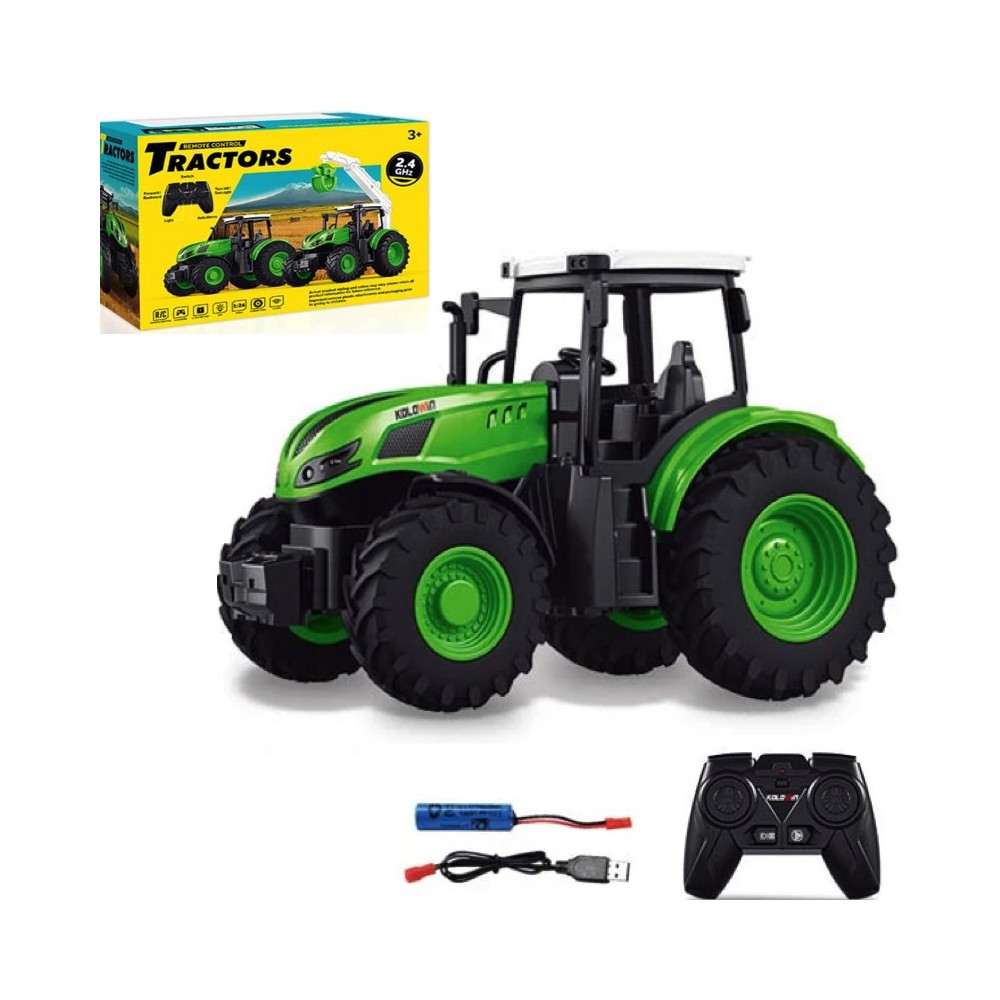 JOKO RC Traktor na diaľkové ovládanie so svetlom 1:24, zelený