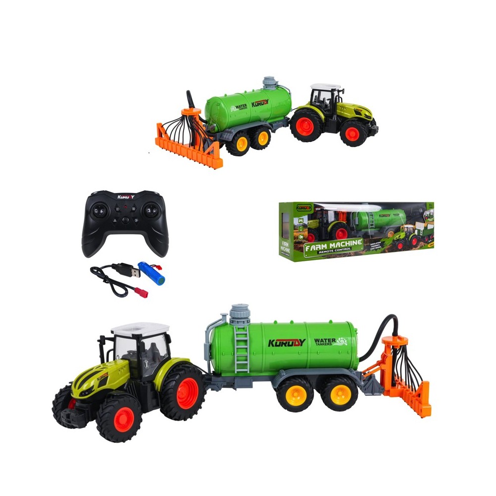 JOKO RC Traktor s cisternou a postrekovačom, LED svetlo, na diaľkové ovládanie 1:24, zelený
