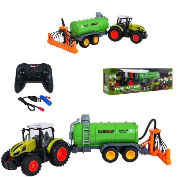 JOKO RC Traktor s cisternou a postrekovačom, LED svetlo, na diaľkové ovládanie 1:24, zelený