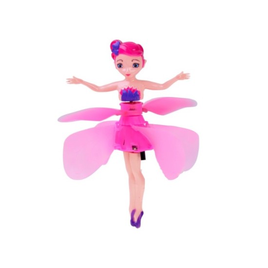 JOKO Flying Fairy Lietajúca Víla s Krídlami ovládaná Rukou so svetlom, usb nabíjací kábel, ružová