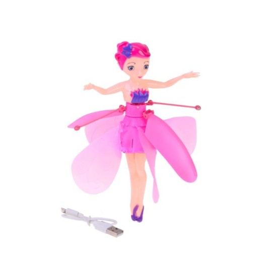 JOKO Flying Fairy Lietajúca Víla s Krídlami ovládaná Rukou so svetlom, usb nabíjací kábel, ružová