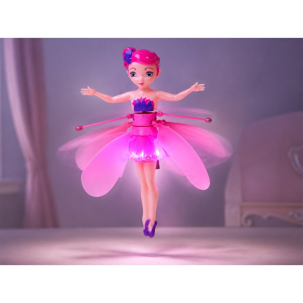 JOKO Flying Fairy Lietajúca Víla s Krídlami ovládaná Rukou so svetlom, usb nabíjací kábel, ružová