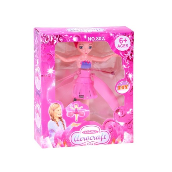 JOKO Flying Fairy Lietajúca Víla s Krídlami ovládaná Rukou so svetlom, usb nabíjací kábel, ružová