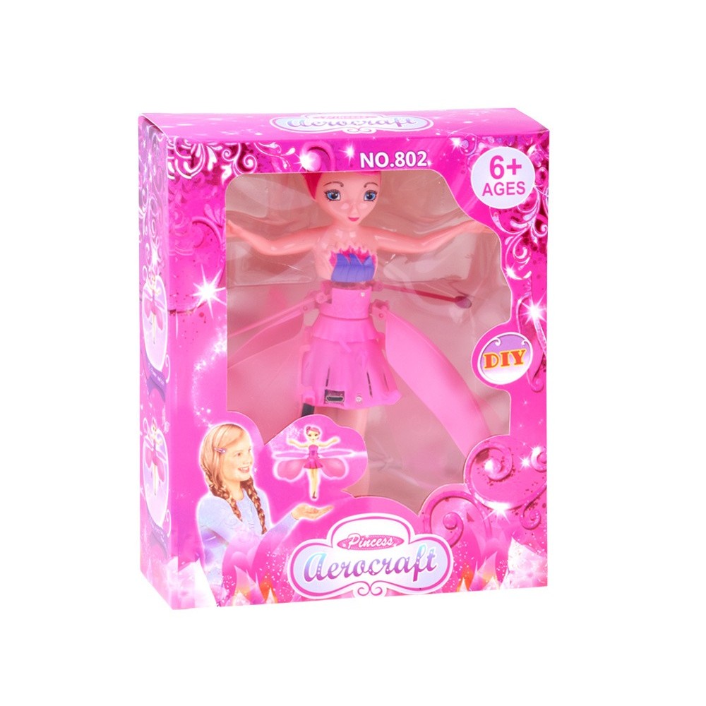 JOKO Flying Fairy Lietajúca Víla s Krídlami ovládaná Rukou so svetlom, usb nabíjací kábel, ružová