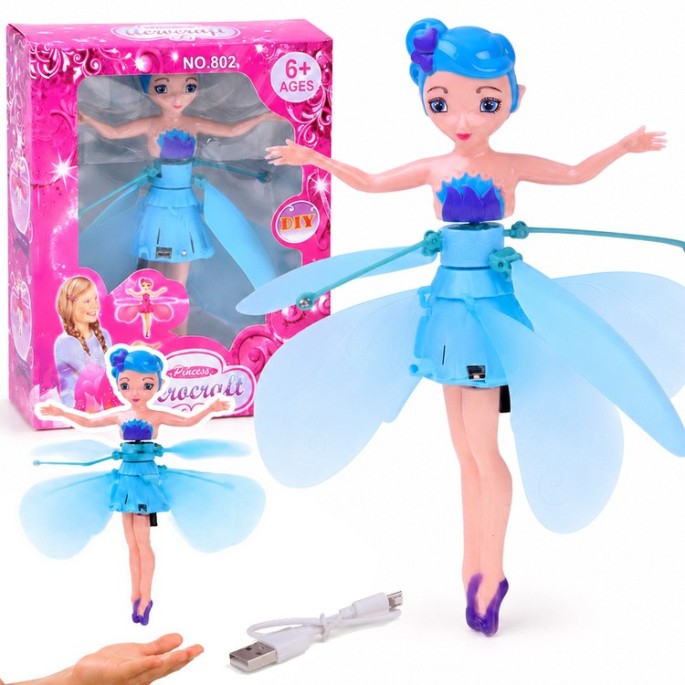 JOKO Flying Fairy Lietajúca Víla s Krídlami ovládaná Rukou so svetlom, usb nabíjací kábel, ružová