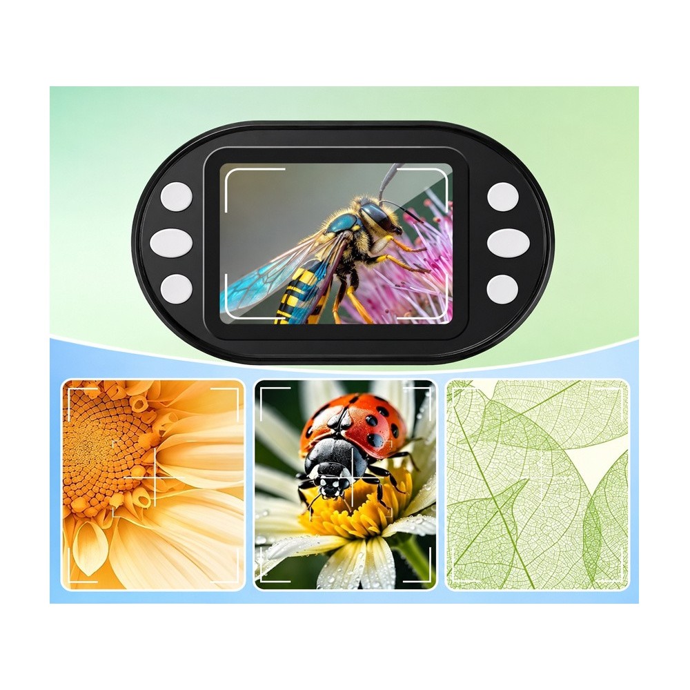 JOKO Digitálny detský mikroskop s 1000x obrazovkou, 2” LED kamerou, Funkcia Nahrávani, biely