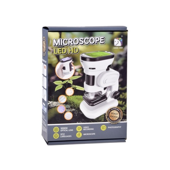 JOKO Digitálny detský mikroskop s 1000x obrazovkou, 2” LED kamerou, Funkcia Nahrávani, biely