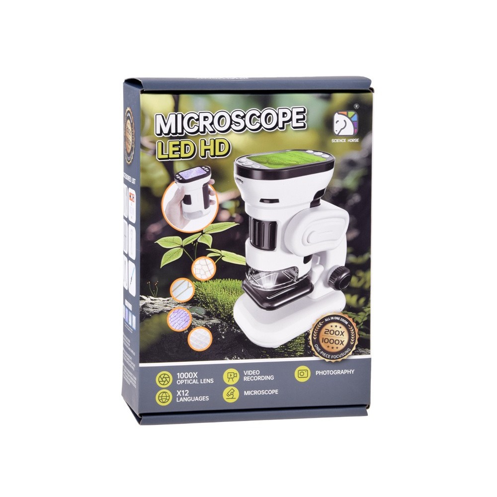 JOKO Digitálny detský mikroskop s 1000x obrazovkou, 2” LED kamerou, Funkcia Nahrávani, biely