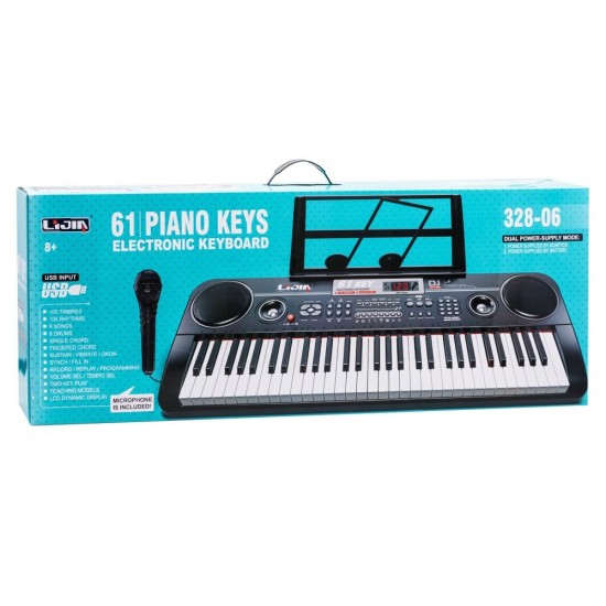 JOKO Veľké Detské klávesy s kladivkovými klávesami + mikrofón 61 kláves, MP3 vstup, ružové