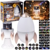 JOKO Detský Projektor Vesmírna raketa s Lampou 3v1, nočné LED svetlo, projektor Vesmír a Bluetooth reproduktor, USB nabíjačka