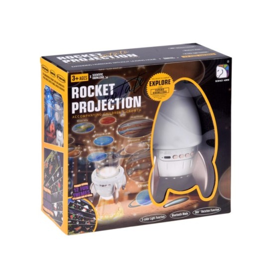 JOKO Detský Projektor Vesmírna raketa s Lampou 3v1, nočné LED svetlo, projektor Vesmír a Bluetooth reproduktor, USB nabíjačka