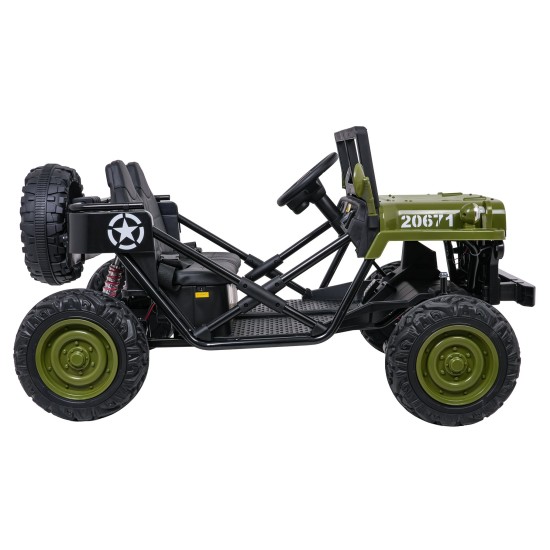 JOKO Elektrické autíčko STAR Military 4x200W, penové kolesá, Dvojmiestne kožené sedadlo, nosnosť 50kg, zelené