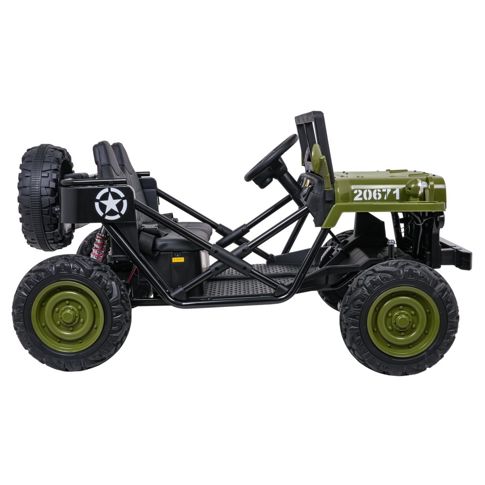 JOKO Elektrické autíčko STAR Military 4x200W, penové kolesá, Dvojmiestne kožené sedadlo, nosnosť 50kg, zelené