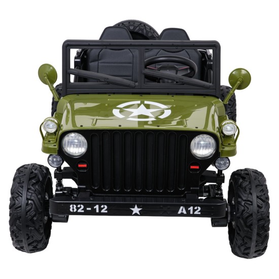 JOKO Elektrické autíčko STAR Military 4x200W, penové kolesá, Dvojmiestne kožené sedadlo, nosnosť 50kg, zelené