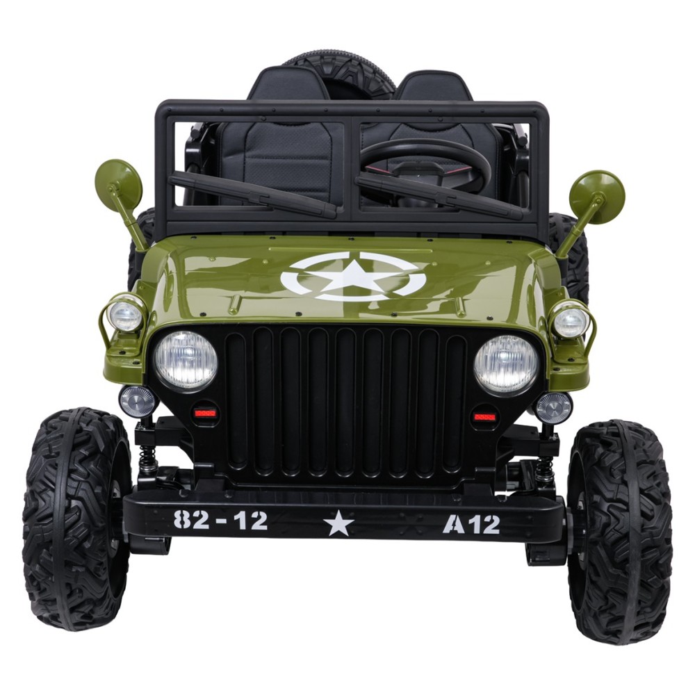 JOKO Elektrické autíčko STAR Military 4x200W, penové kolesá, Dvojmiestne kožené sedadlo, nosnosť 50kg, zelené