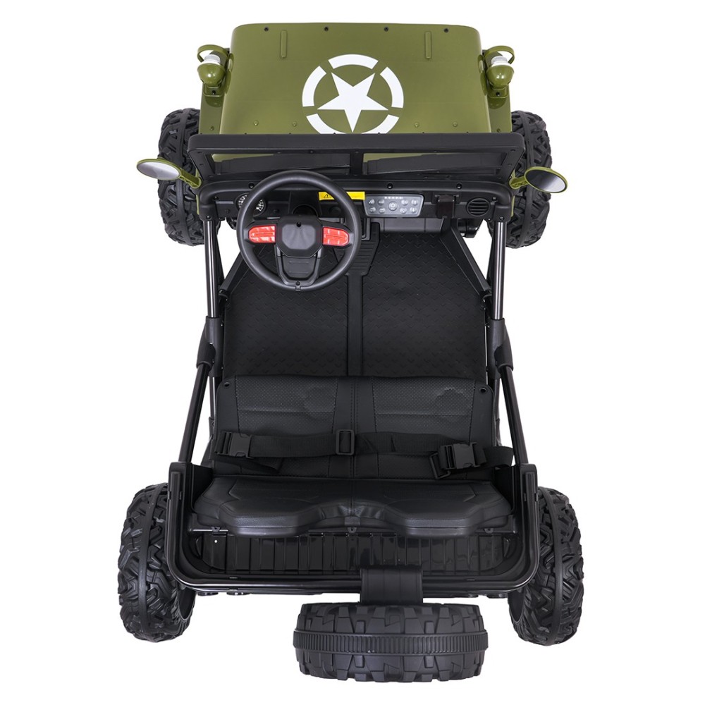JOKO Elektrické autíčko STAR Military 4x200W, penové kolesá, Dvojmiestne kožené sedadlo, nosnosť 50kg, zelené