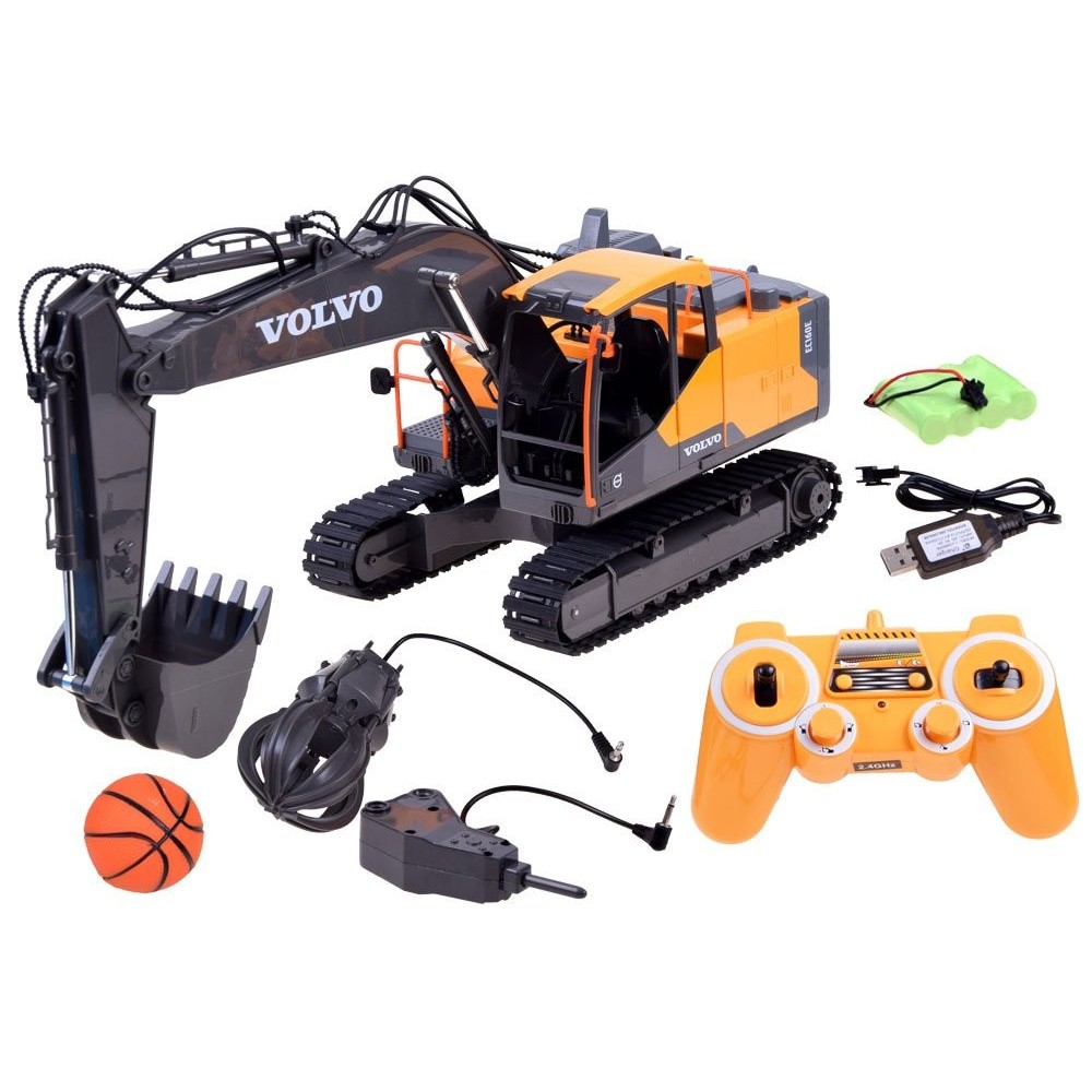 JOKO RC Bager Volvo s vymeniteľnými hrotmi 3v1, pneumatické kladivo, bager s drapákom, lopta,svetlo, zvuk