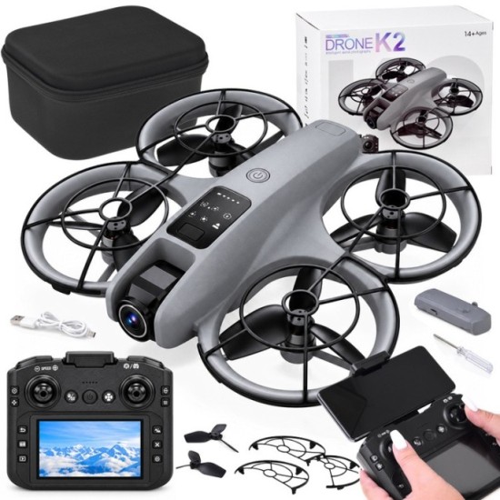 JOKO RC Dron s kamerou, Kvadrokoptéra na diaľkové ovládanie s LCD obrazovkou, sivý