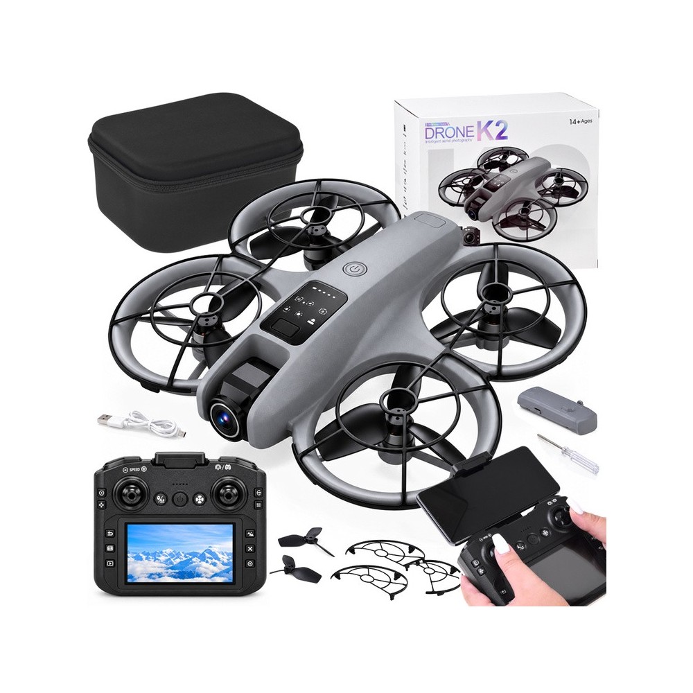 JOKO RC Dron s kamerou, Kvadrokoptéra na diaľkové ovládanie s LCD obrazovkou, sivý