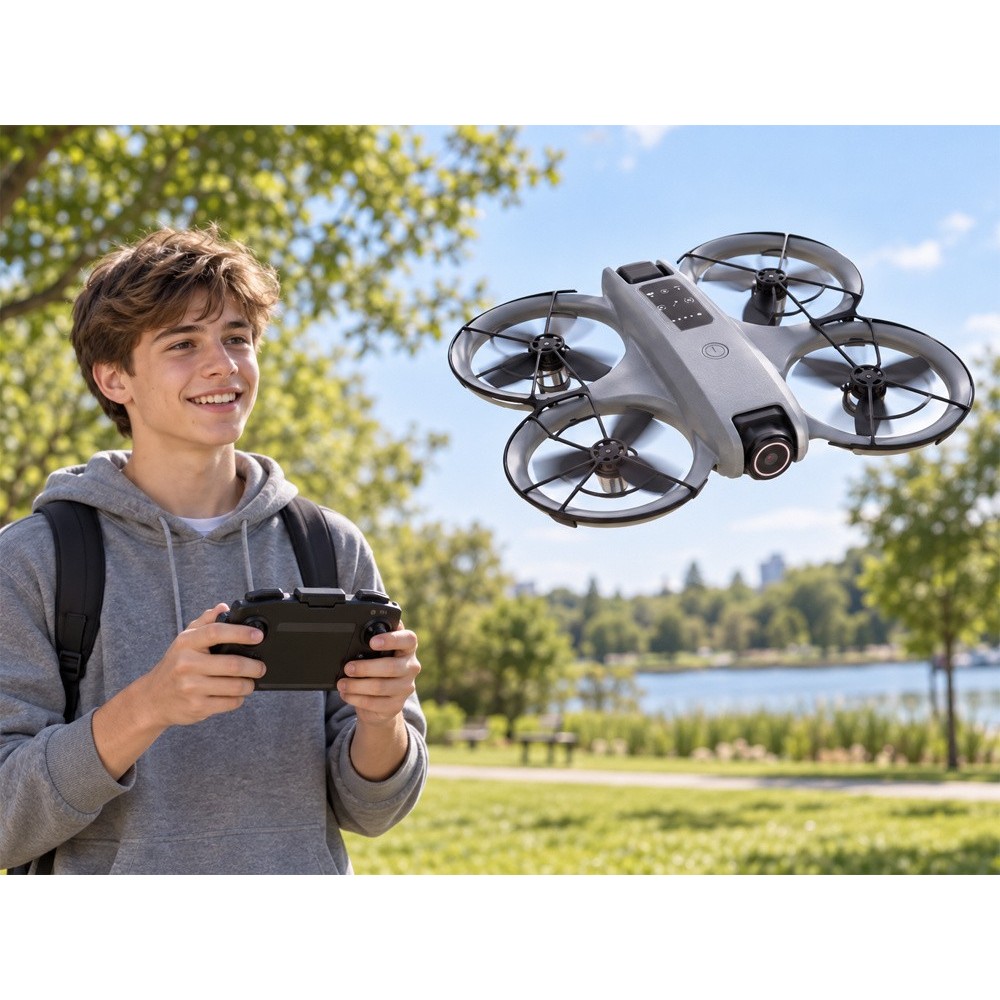 JOKO RC Dron s kamerou, Kvadrokoptéra na diaľkové ovládanie s LCD obrazovkou, sivý