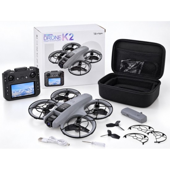 JOKO RC Dron s kamerou, Kvadrokoptéra na diaľkové ovládanie s LCD obrazovkou, sivý